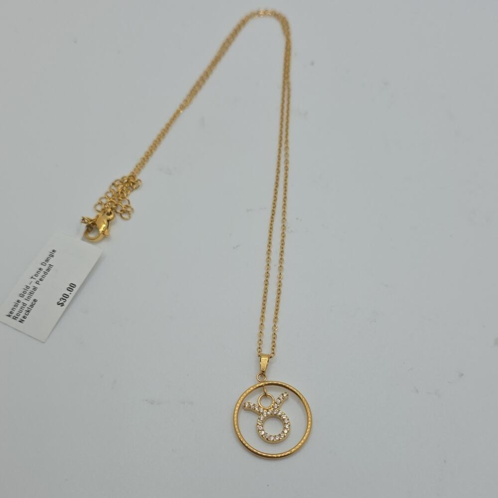 Kensie Gold Tone Chain Necklace Round Alphabet Pendant Taurus Zodiac Celestial
